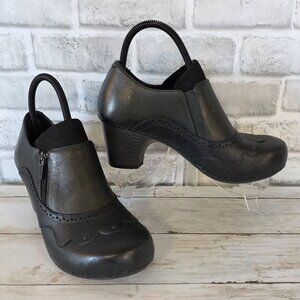 Dansko Black Leather Chunky Heel Clogs Shoes Comfort Professional Womens 8.5